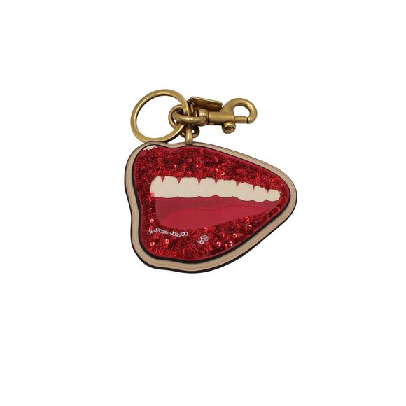 Coach Tom Wesselmann Red Lips Bag Charm Sequin Leather Keychain Pop Art Limited - Picture 1 of 5